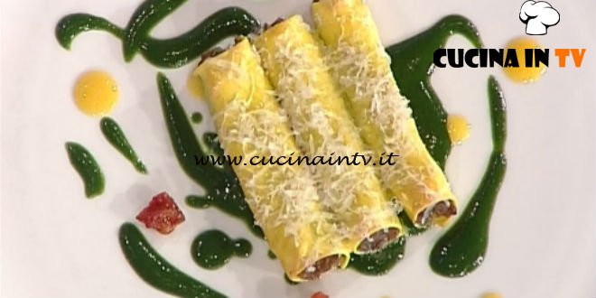 La Prova del Cuoco - Cannelloni di stinco di agnello con salsa ortiche ricetta Marco Bottega