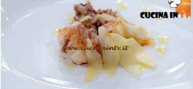 Masterchef 4 - ricetta Scampi al lardo e miele con mele e scarola di Paolo