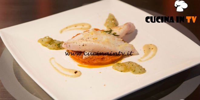 Masterchef Italia 6 - ricetta Filetti di San Pietro su pappa al pomodoro tartare di scampi e crema di rape alla liquirizia di Giulia Brandi