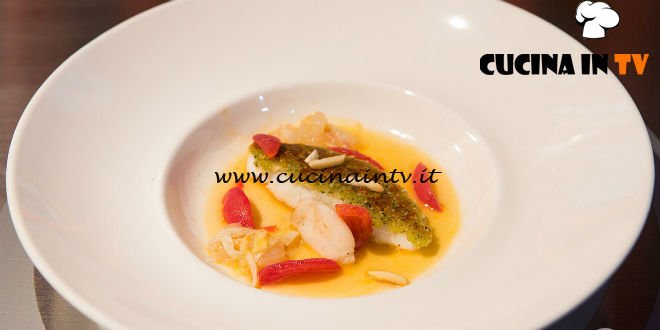 Masterchef Italia 6 - ricetta Filetto e guancia di San Pietro su acqua di scampi e liquirizia di Loredana Martori