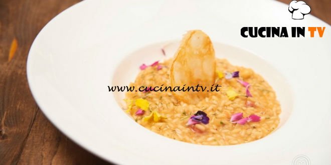 Masterchef Italia 6 - ricetta Risotto regina Vittoria con gambero rosso siciliano e bollicine di Enrico Derflingher