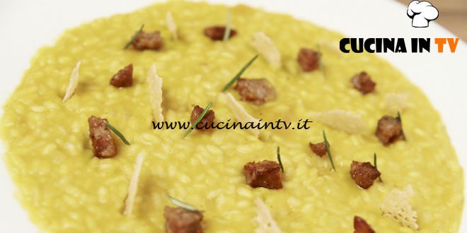 Masterchef Italia 6 - ricetta Risotto alla zucca con salamella mantovana e cialda di grana di Michele Ghedini