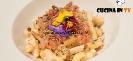 Masterchef Italia 6 - ricetta Gran fusilli con crema di persico cannolicchi gamberi rossi e panko al nero di seppia di Valerio Braschi