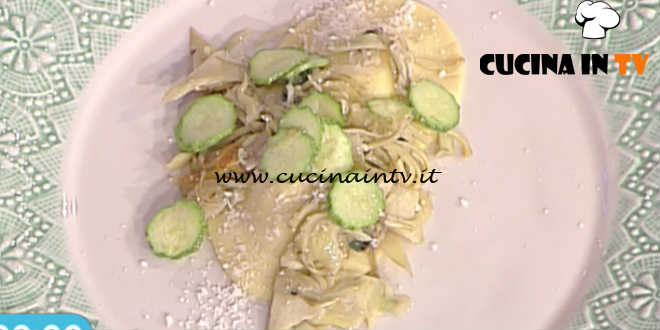La Prova del Cuoco - Ravioli alla menta con zucchine fritte e carciofi ricetta Ambra Romani