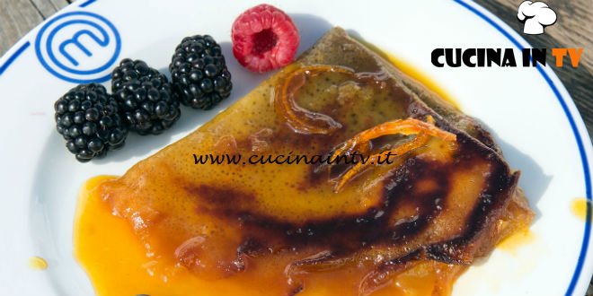 Masterchef Italia 7 - ricetta Crêpes suzette flambé con arance caramellate di Davide Aviano
