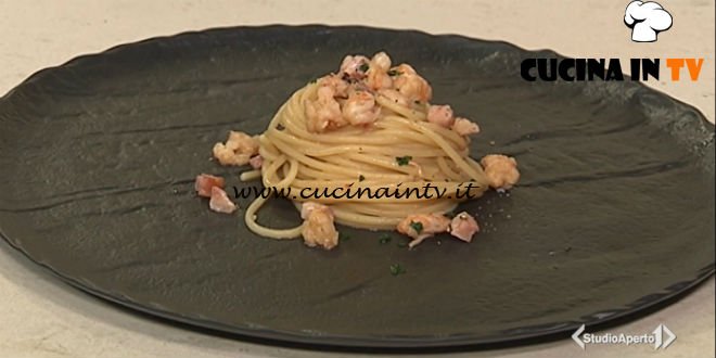 Cotto e mangiato - Spaghetti gamberi e pancetta ricetta Tessa Gelisio